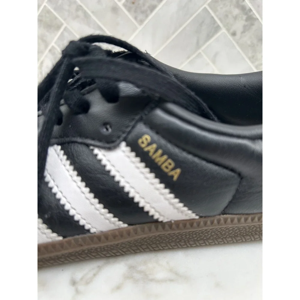 Adidas Samba‎ OG Sneakers Mens Size US 4 Black Leather Classic Lace Up Shoes
